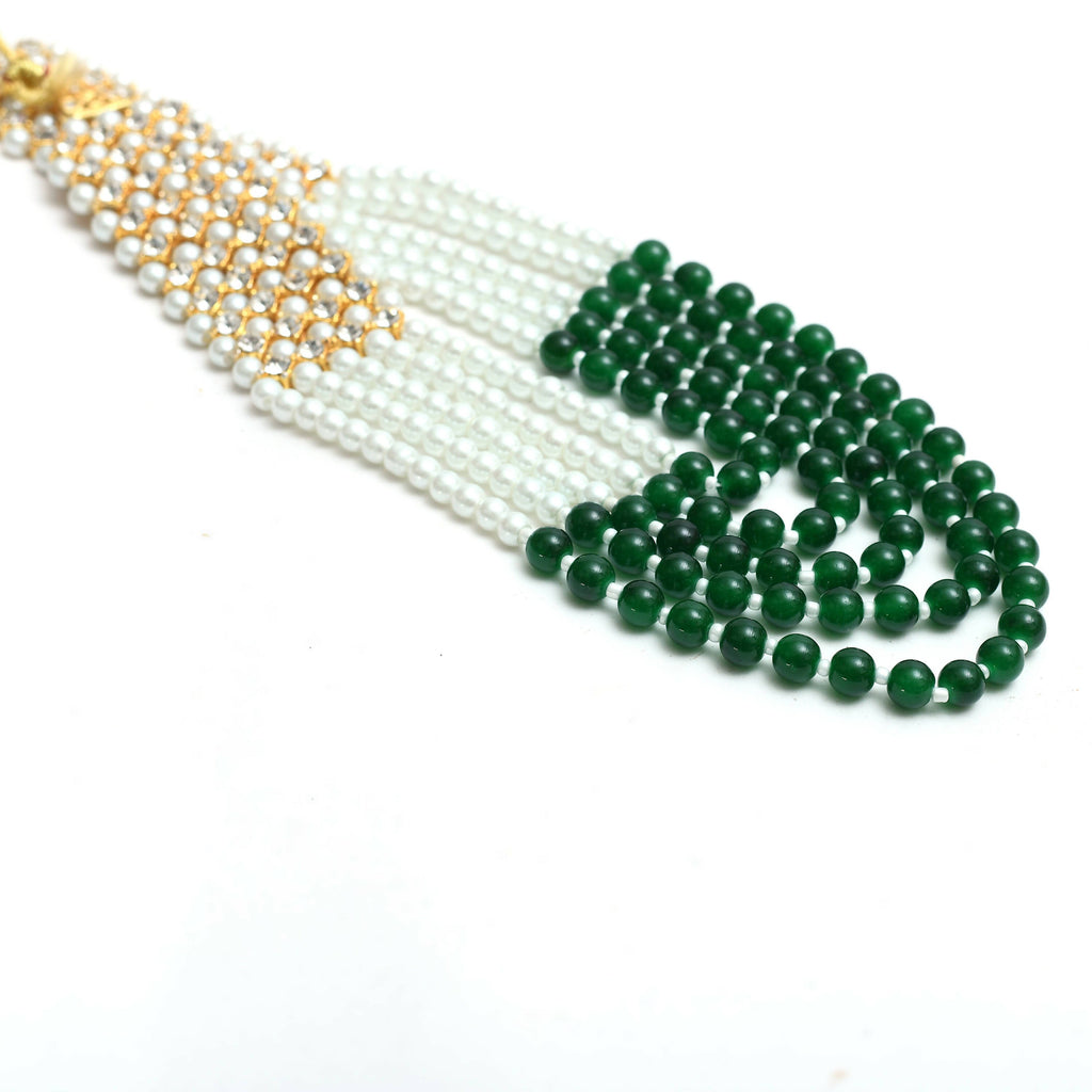 Mominos Fashion Johar Kamal Gold-Plated Rani Haar with Cream Green and Off white Pearls Jewellery Set - Distacart