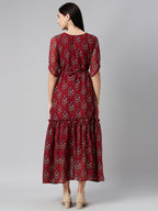 Souchii Floral Printed Boat Neck Chiffon Maxi Dress - Distacart