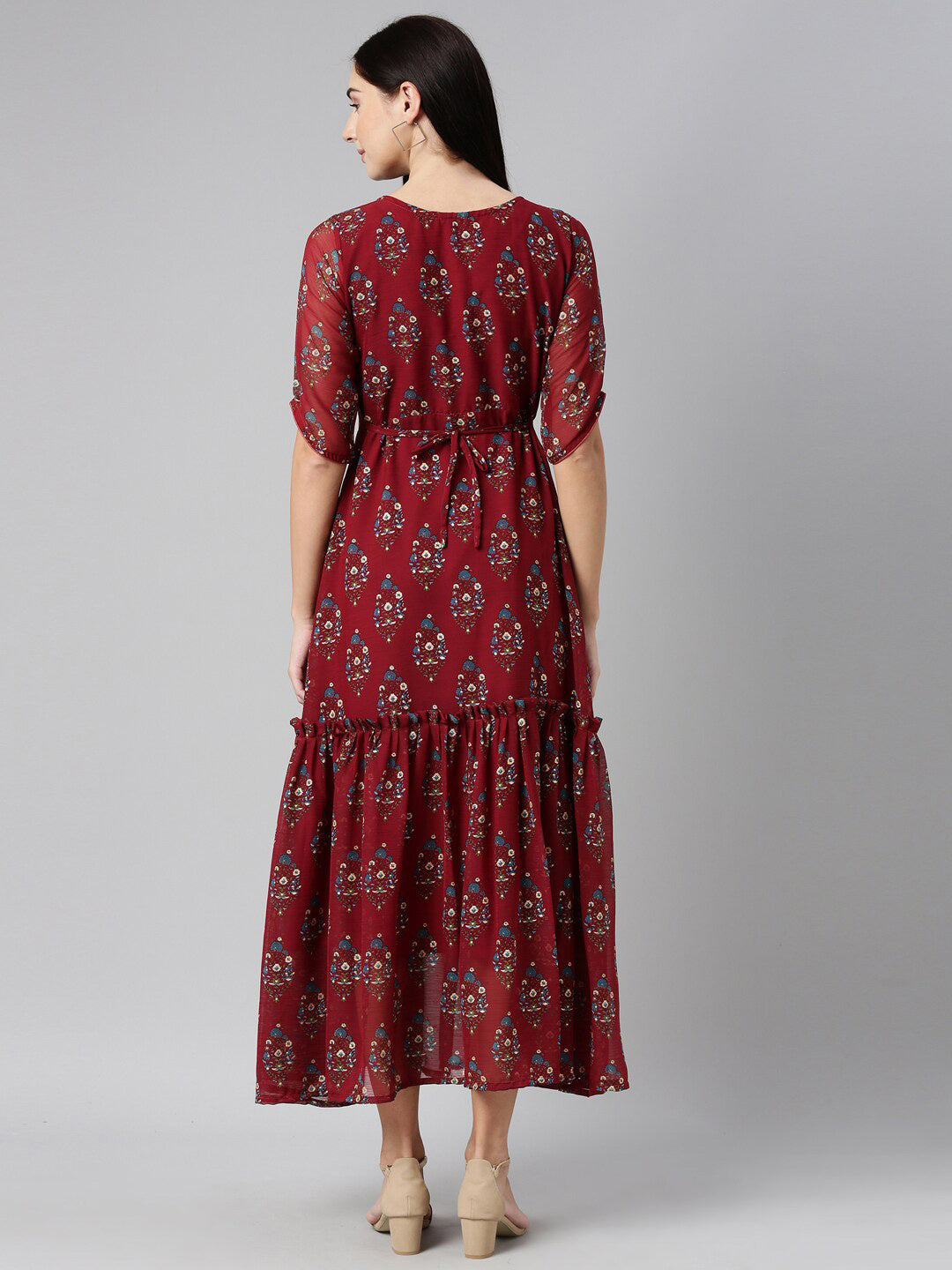 Souchii Floral Printed Boat Neck Chiffon Maxi Dress - Distacart