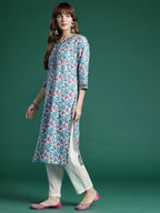 Indo Era Floral Printed Regular Pure Cotton Kurta with Trousers & Dupatta - Distacart