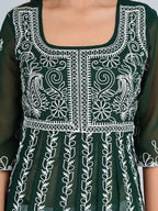 HERE&NOW Ethnic Motifs Embroidered Square Neck Georgette Anarkali Kurta