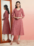 Aks Ethnic Motifs Embroidered Mirror Work Detailed Cotton Straight Kurta