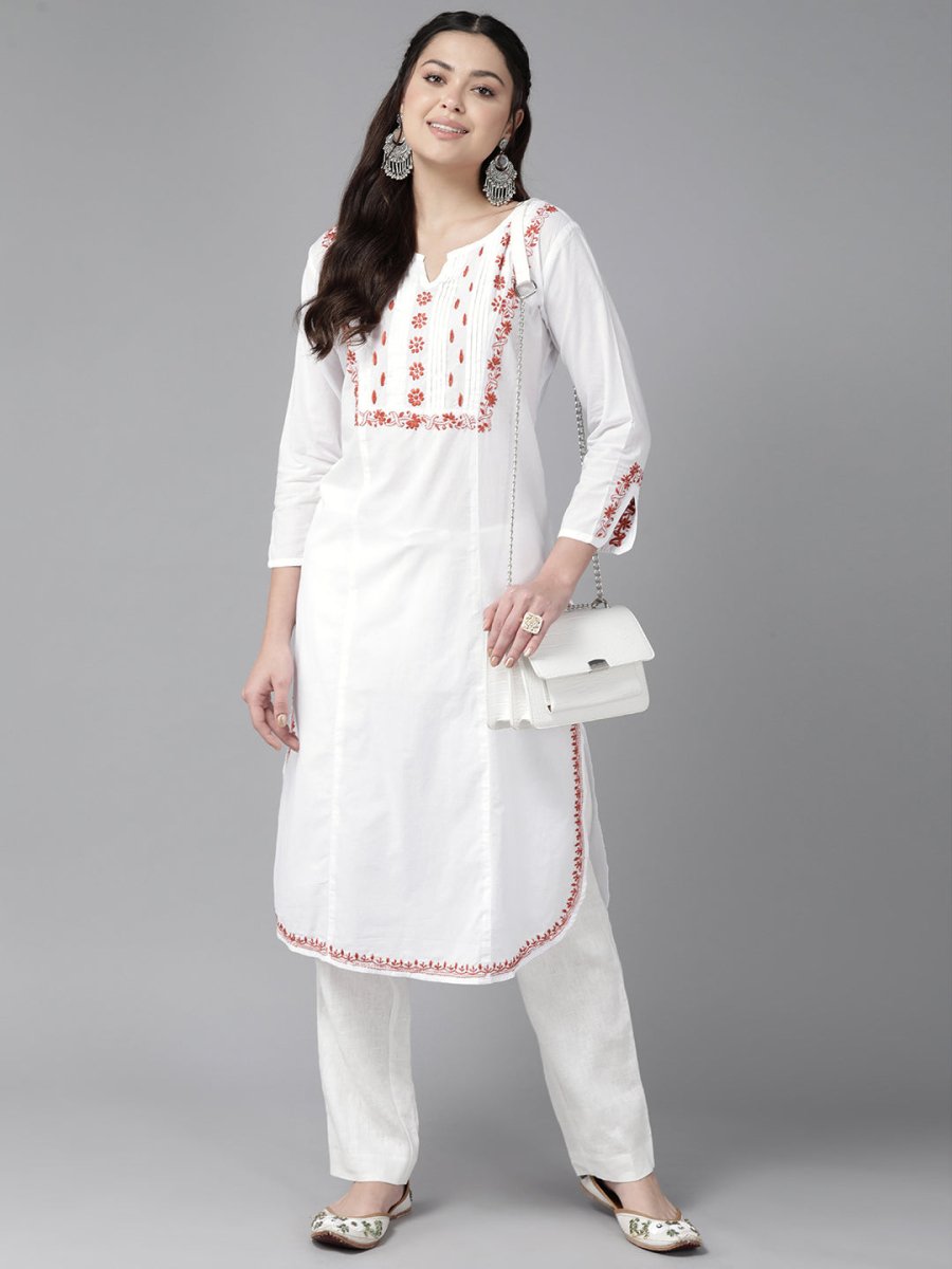 ADA Floral Embroidered Chikankari Floral Kurta - Distacart