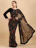Sangria Floral Printed Embroidered Saree - Distacart