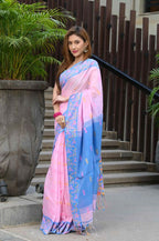 Beatitude Pink Slub Cotton Floral Jamdani Saree