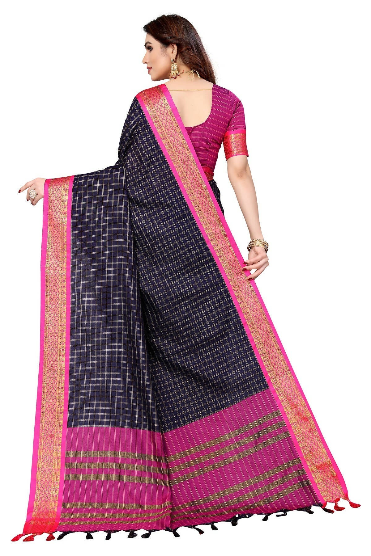Vamika Weaving Navy Cotton Silk Saree - Distacart