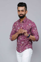Miravan Men's Purple Comfort Foral Printed Casual Cotton Shirt