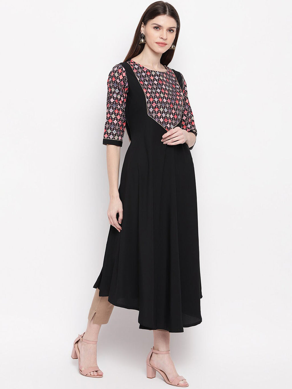 Janasya Black Geometric Yoke Design Crepe Anarkali Kurta - Distacart