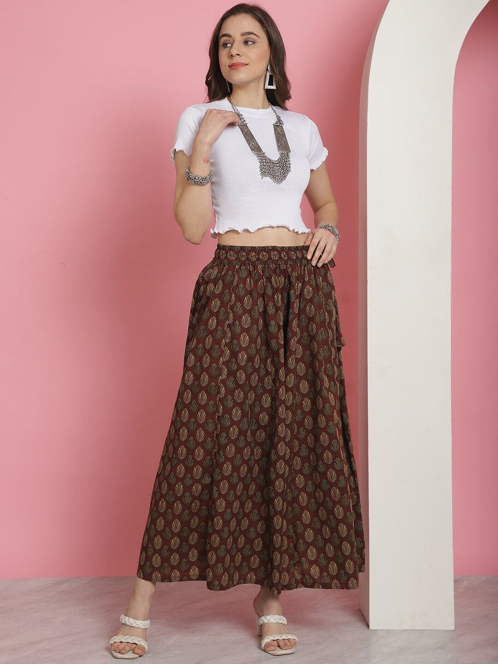 TAG 7 Floral Printed Flared Pure Cotton Ethnic Palazzos