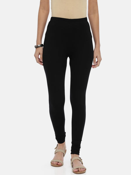 Souchii Black Solid Slim-Fit Churidar-Length Leggings