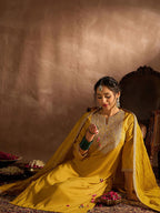 Indo Era Yellow Paisley Embroidered Regular Straight Kurta With Trousers & Dupatta - Distacart