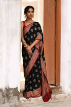 Joban Fashion Black Crepe Chiffon Pure Handloom Banarasi Silk Saree