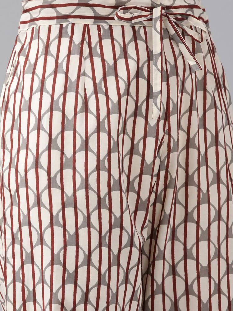 Yufta Women Maroon Pure Cotton Ethnic Motifs Printed Kurta with Palazzo & Dupatta