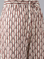 Yufta Women Maroon Pure Cotton Ethnic Motifs Printed Kurta with Palazzo & Dupatta