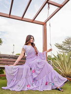 Tikhi Imli Printed Ruffle Saree With Mirror Embroidered Work Blouse - Distacart