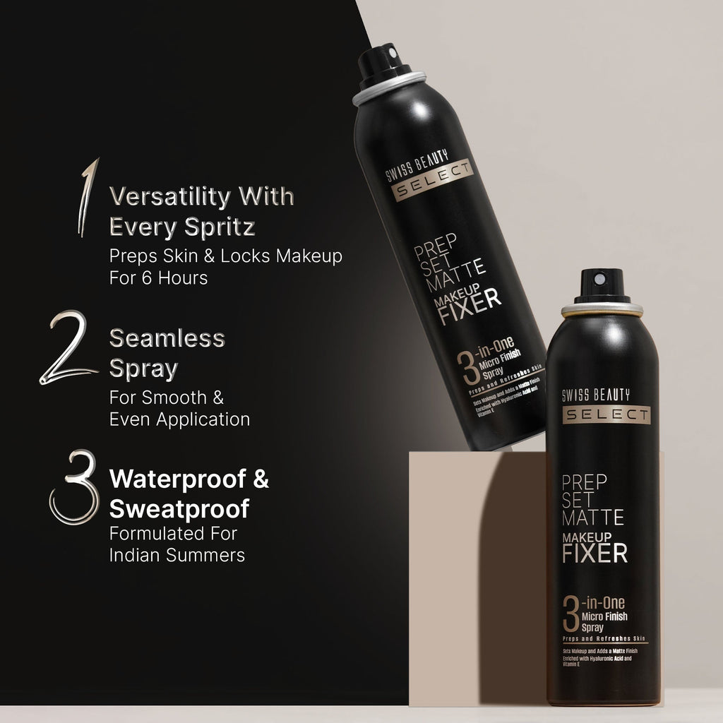 Swiss Beauty Select Prep Set Matte 3 In 1 Micro Finish Spray Enriched With Hyaluronic Acid and Vitamin E