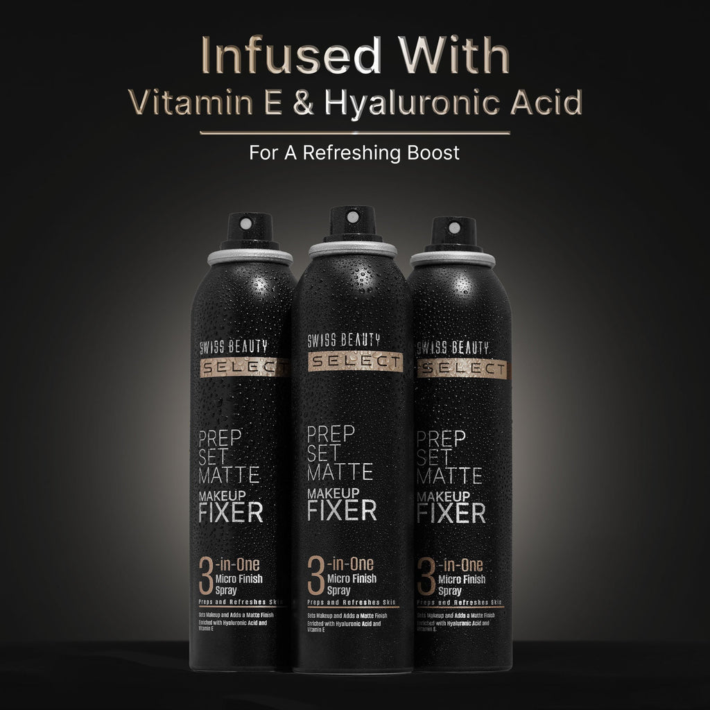 Swiss Beauty Select Prep Set Matte 3 In 1 Micro Finish Spray Enriched With Hyaluronic Acid and Vitamin E