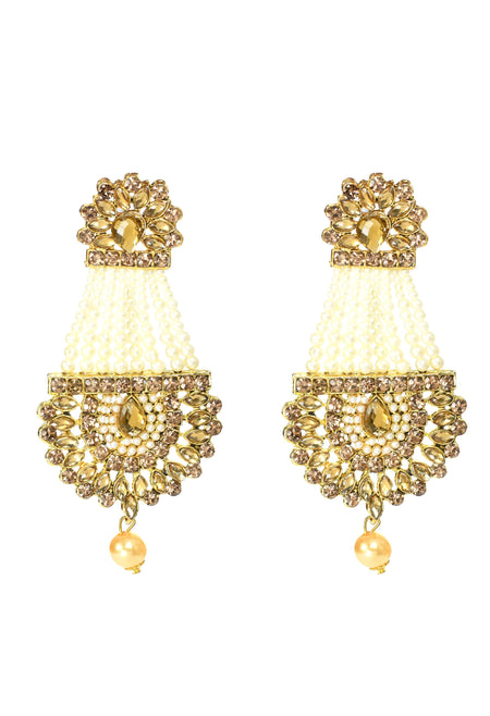 Mominos Fashion Johar Kamal Earrings With Kundan & Pearls Work