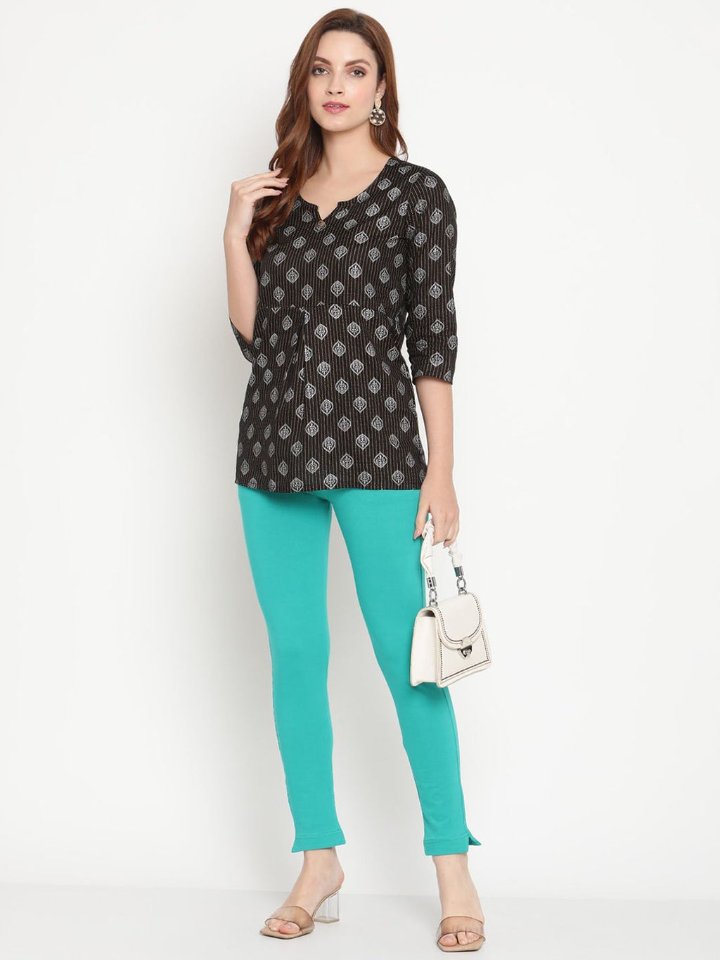 TAG 7 Women Pack of 2 Mustard Yellow & Turquoise Blue Solid Kurti Pants