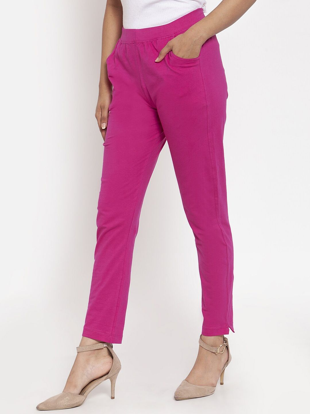 TAG 7 Women Magenta Solid Ankle-Length Leggings