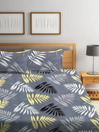 Home Sizzler Grey Printed 144 TC 1 Queen Bedsheet with 2 Pillow Covers - Distacart