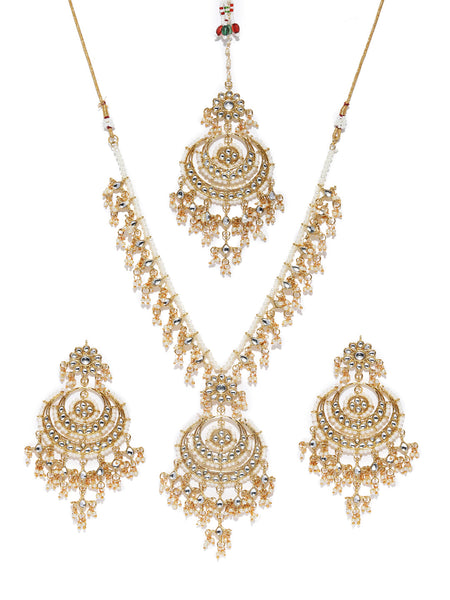 Zaveri Pearls Gold-Toned Kundan & Pearls Studded Rani Haar Jewellery Set