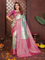 Aastha Fashion Sea Green Tissue Silk Weaving Saree - Distacart