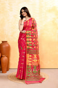 Piyari Fashion Women's Red Embellished Cotton Blend Jamdani Saree - Distacart