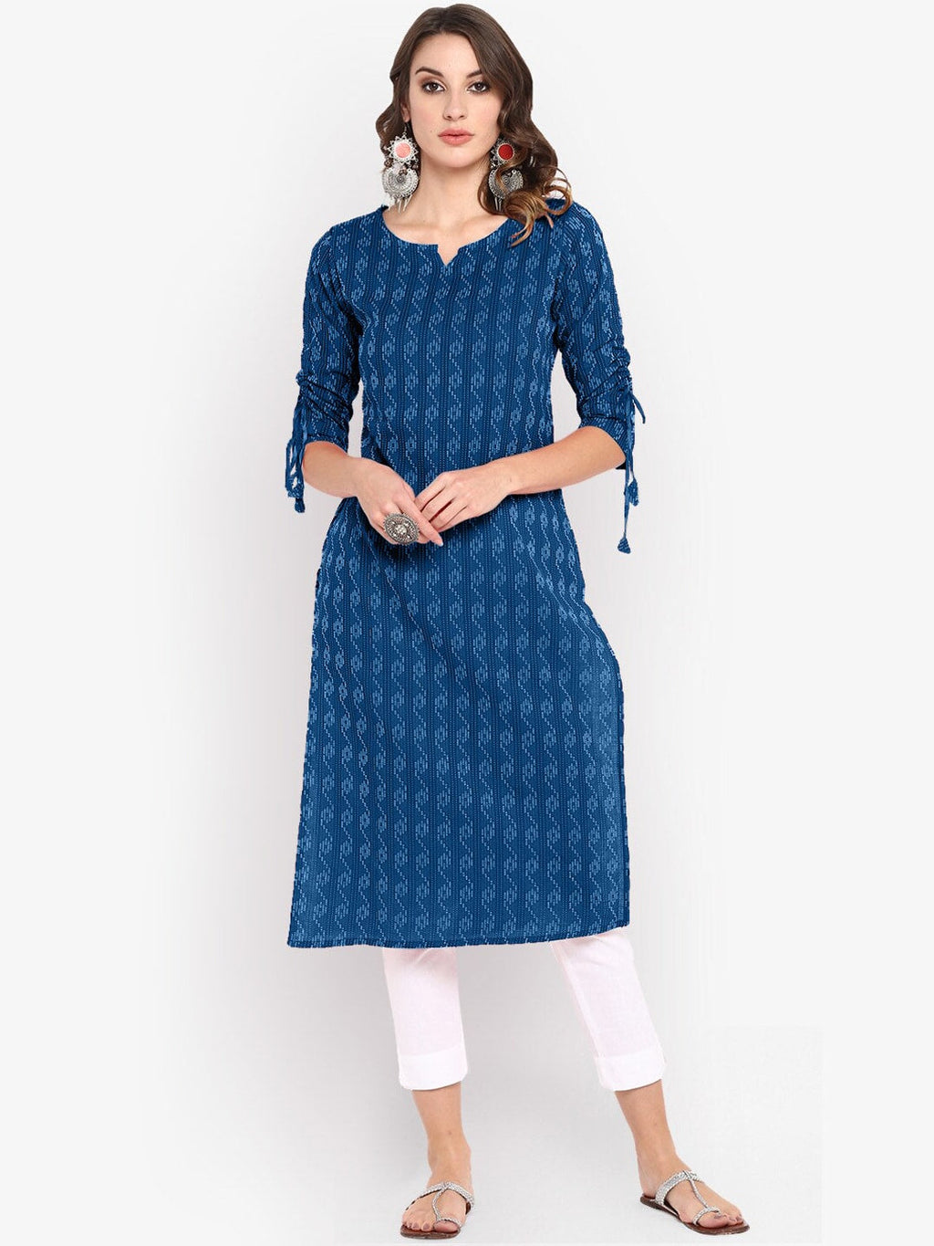 Janasya Blue Woven Design Straight Kurta - Distacart
