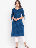 Janasya Blue Woven Design Straight Kurta - Distacart