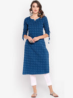 Janasya Blue Woven Design Straight Kurta - Distacart