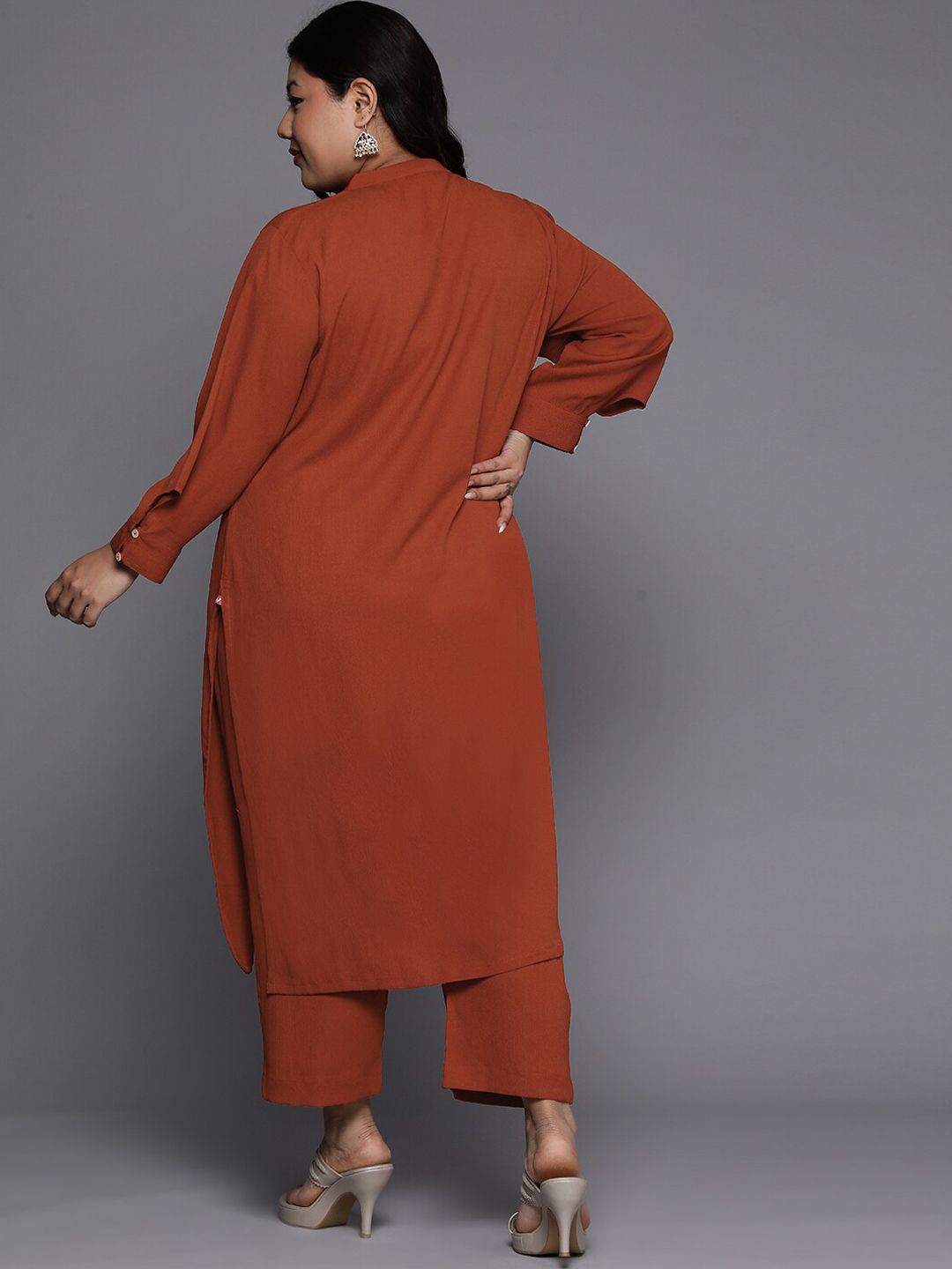 Sztori Plus Size Mandarin Collar Straight Kurta With Trouser - Distacart