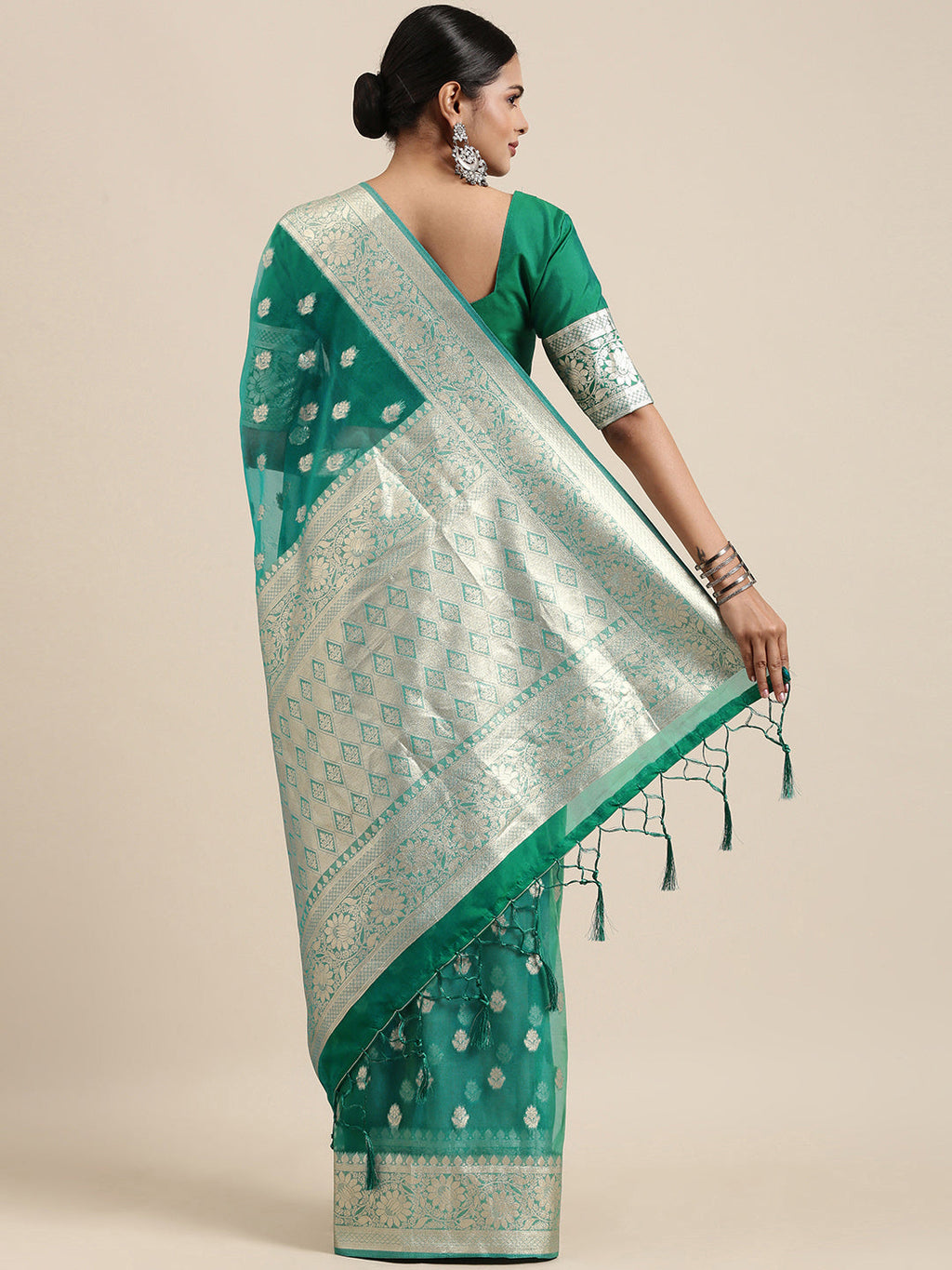 Saree Mall Green Ethnic Motifs Zari Organza Banarasi Saree - Distacart