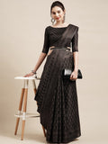 Saree Mall Black & Grey Floral Printed Art Silk Bhagalpuri Sarees