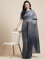 Saree Mall Grey & White Floral Art Silk Sarees