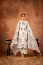 Joban Fashion Off White Blue Hand Block Printed Cotton Suit Set - Distacart