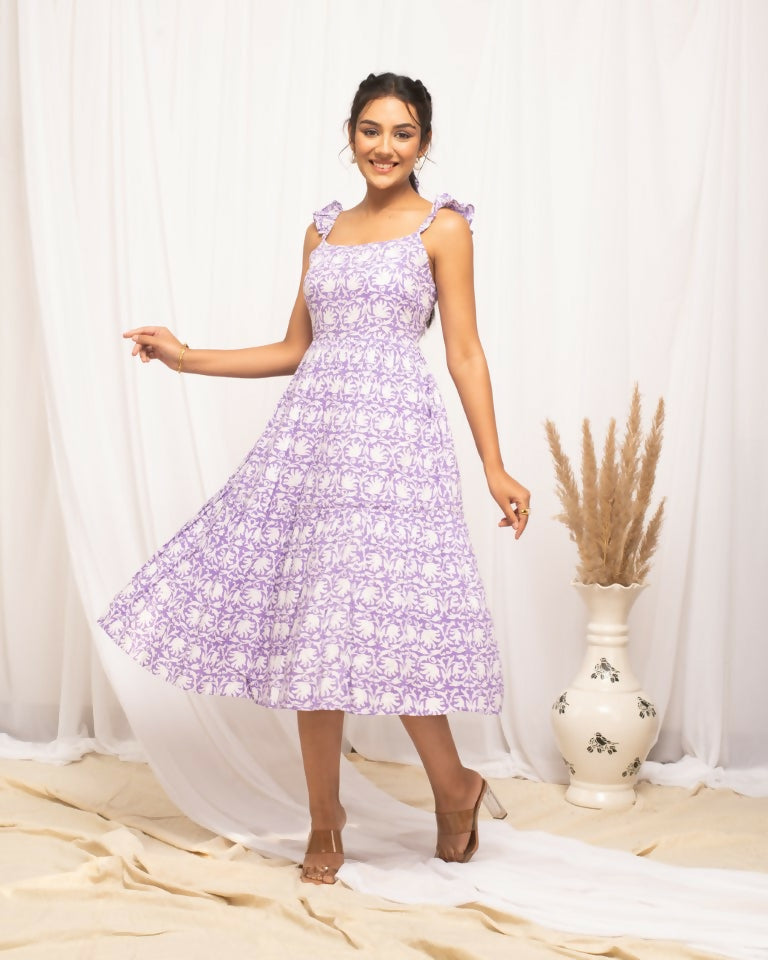 FIORRA Women's Lavender Cotton Floral Printed Dress - Distacart