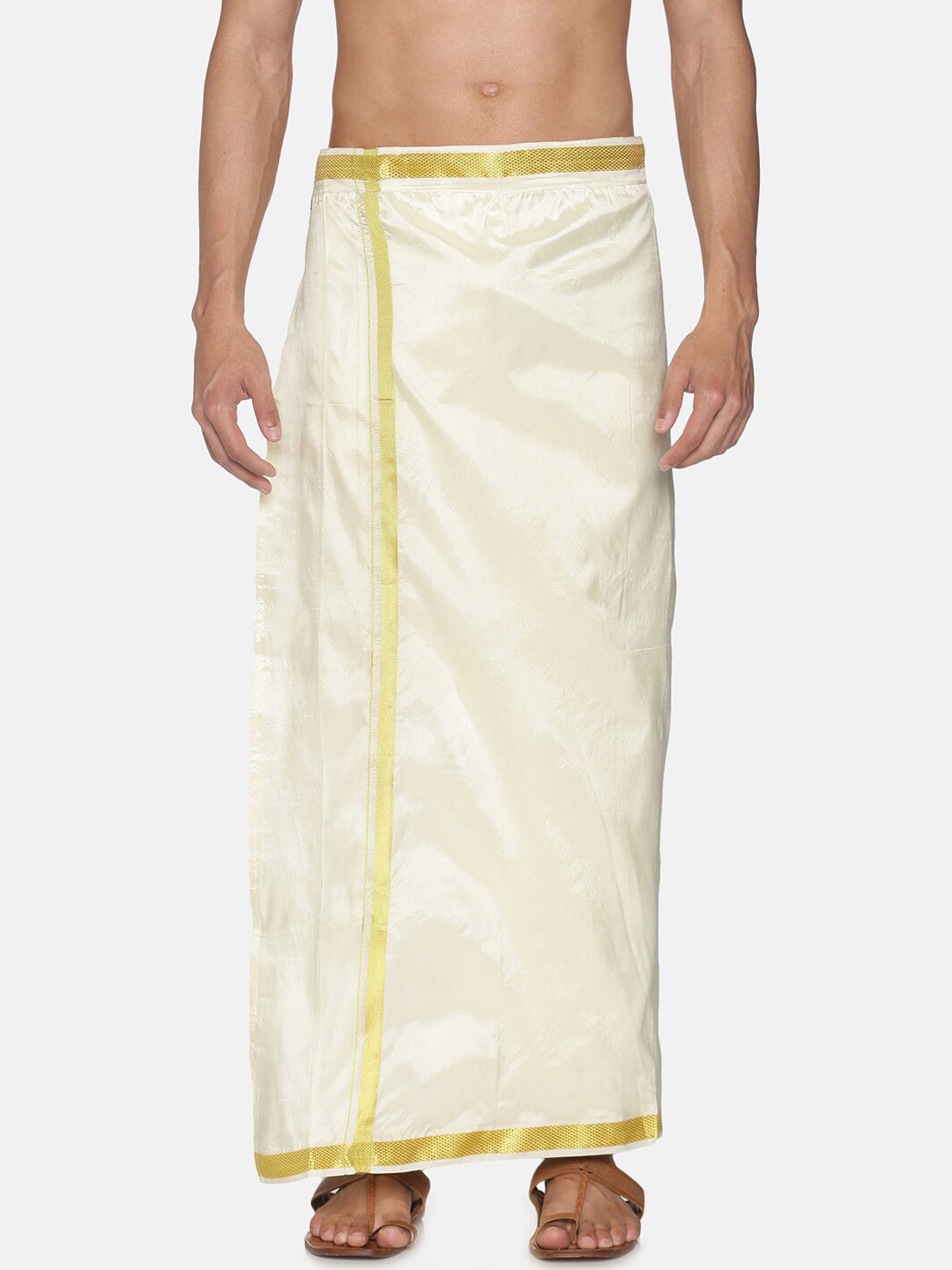 Sethukrishna Men Cream-Coloured Solid Readymade Dhoti - Distacart