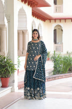 Joban Fashion Rama Green Readymade Kurta Set With Sequence embroidery Work - Distacart