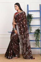Very Much Indian Handmade Tie And Dye Cotton Saree By Women Weavers - Brown - Distacart