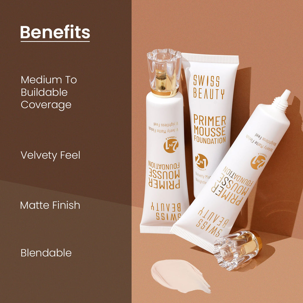 Swiss Beauty Primer Mousse Foundation - 09 Light Almond - Distacart
