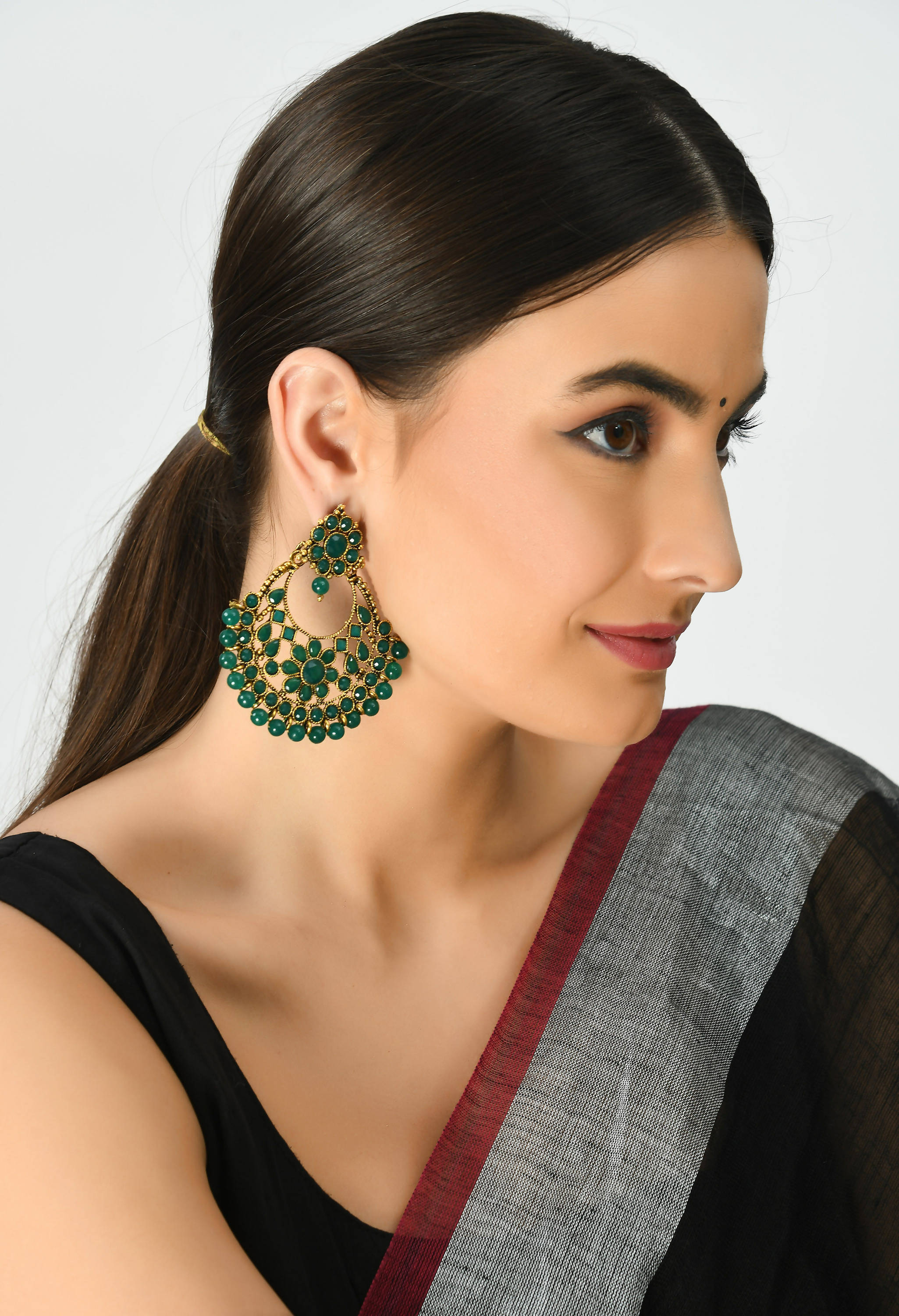 Mominos Fashion Johar Kamal Golden And Green Beaded Earrings - Distacart