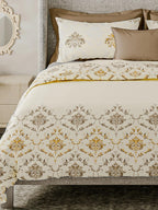 LABHAM Cream-Coloured & Brown Ethnic Motifs Cotton 180 TC King Bedsheet & 2 Pillow Covers