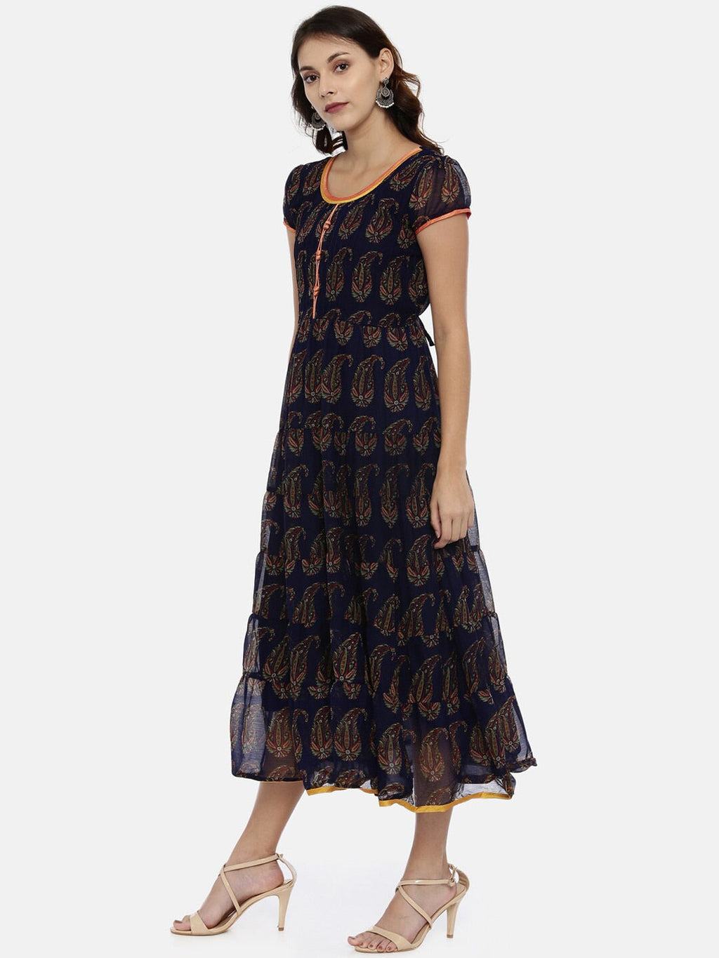 Souchii Navy Blue Printed Fit and Flare Dress - Distacart