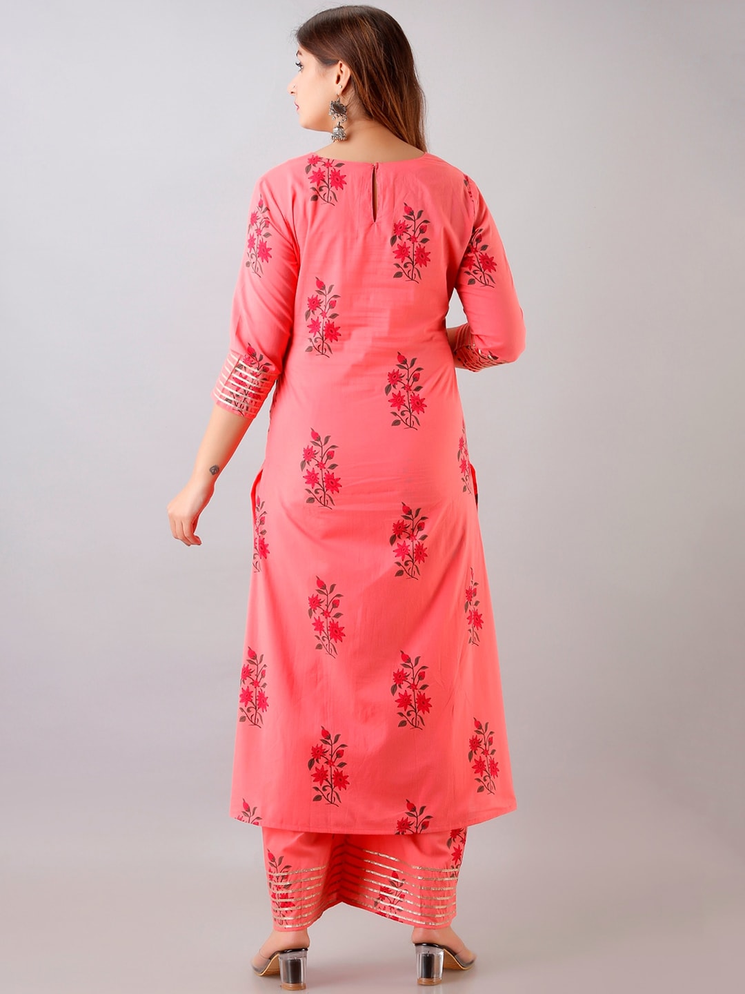 HERE&NOW Floral Printed Gotta Patti Regular Kurta with Palazzos