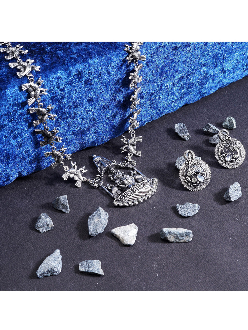 Cardinal Silver-Toned Oxidised Long Jewellery Set Jewellery Set - Distacart