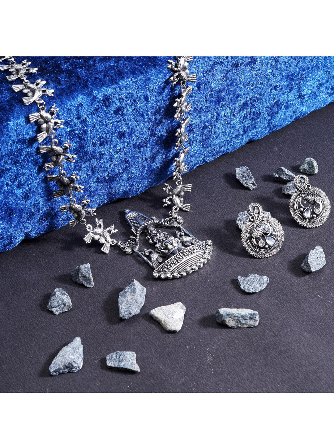 Cardinal Silver-Toned Oxidised Long Jewellery Set Jewellery Set - Distacart