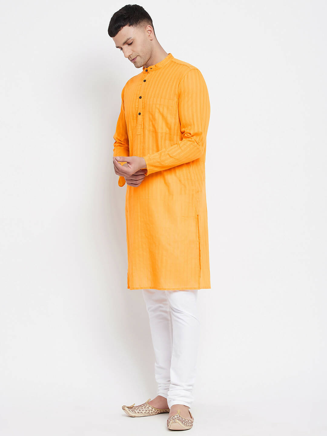 Even Apparels Men's Pure Cotton Kurta With Band Collar in Yellow Color - Distacart