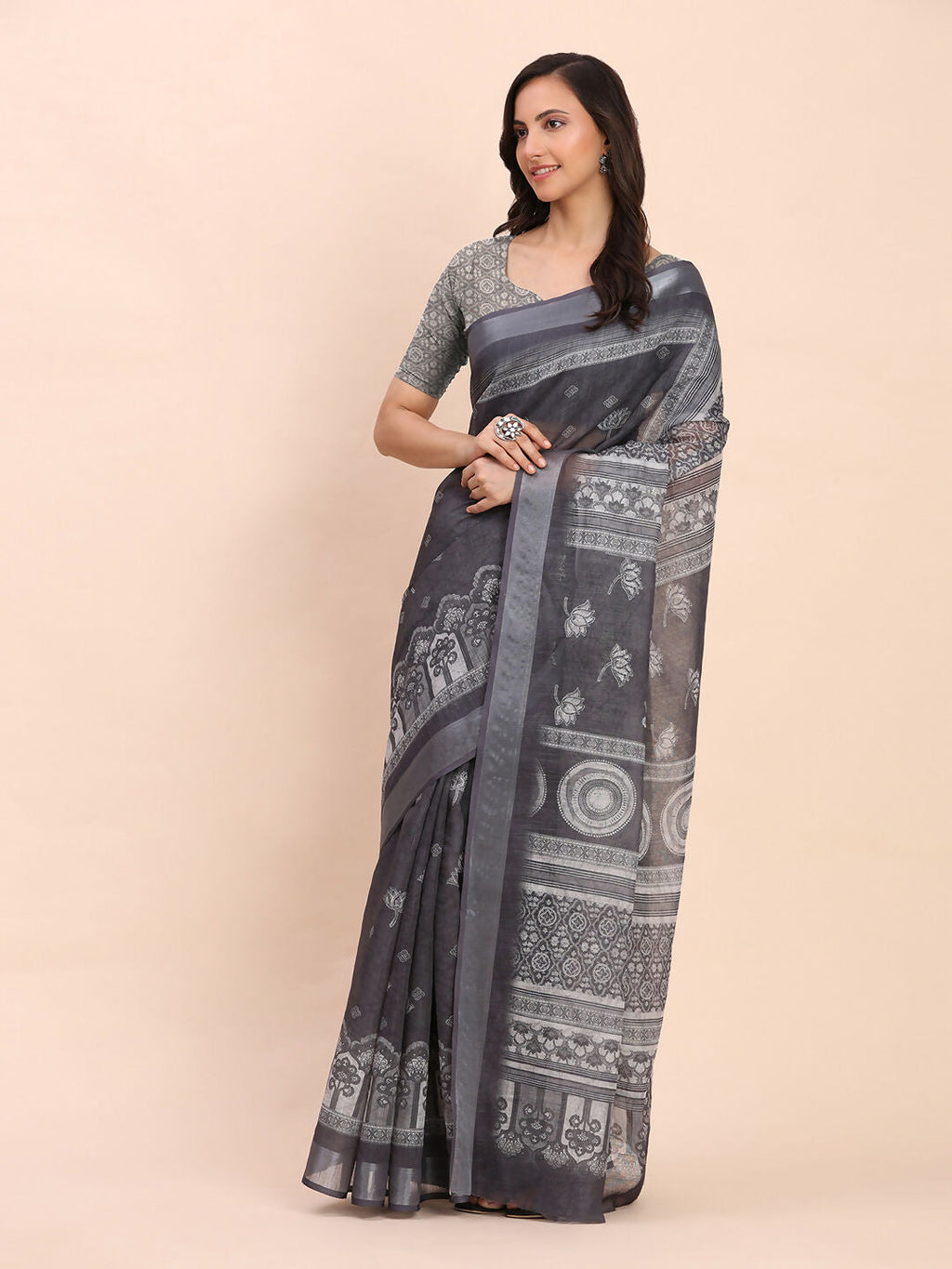 Shree Shyam Fashion Linen Cotton Black Saree - Distacart