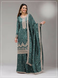 Anaita Blue Gold Crush Stitched Suit with Embroidery & Sequins Work - Distacart